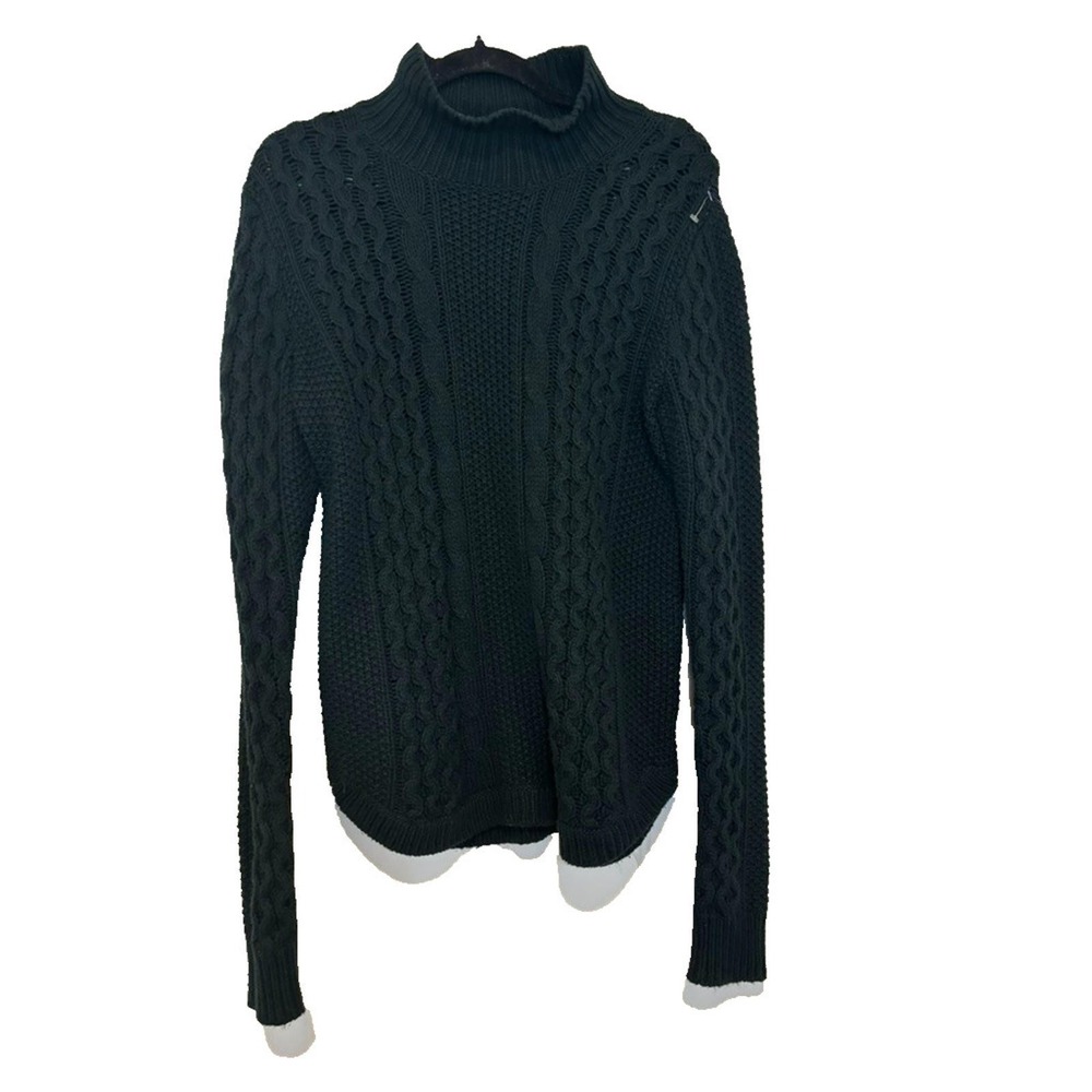 Theory sz M black cashmere/wool blend cable knit long mock neck sweater #3058